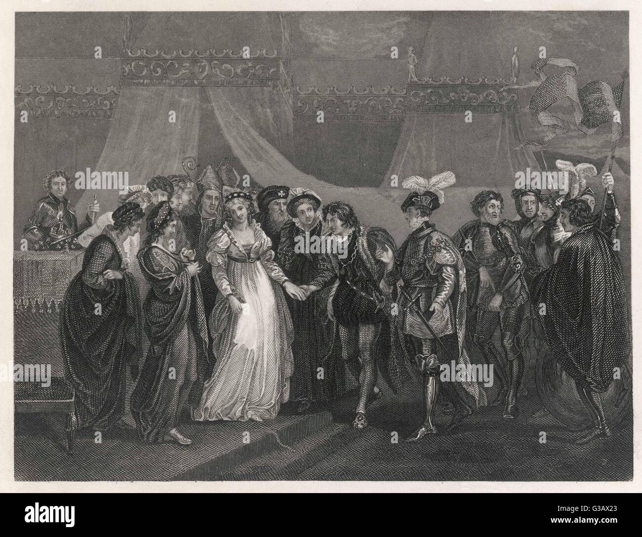At the Treaty of Troyes, known to the French as ' the shameful' treaty) Catherine de Valois, daughter of Charles VI, is betrothed to Henry V but he dies 2 years later Date: 1387 - 1422 Stock Photo