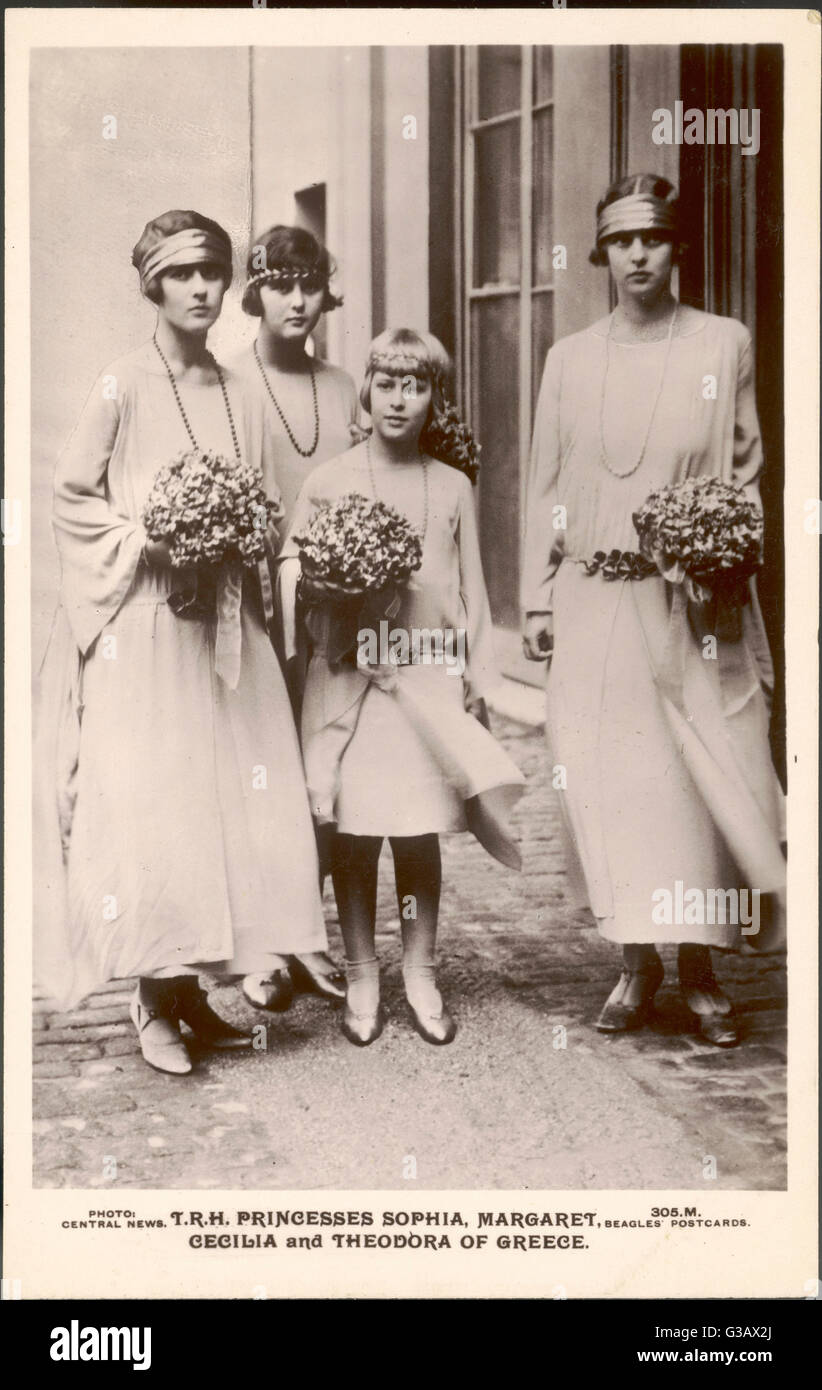 PRINCESS MARGARET of Greece with her sisters THEODORA  (b 1906), CECILIA (b 1911) and SOPHIA (b 1914) -  daughters of Prince Andrew and Alice, sisters of PRINCE PHILIP     Date: 1905 - Stock Photo