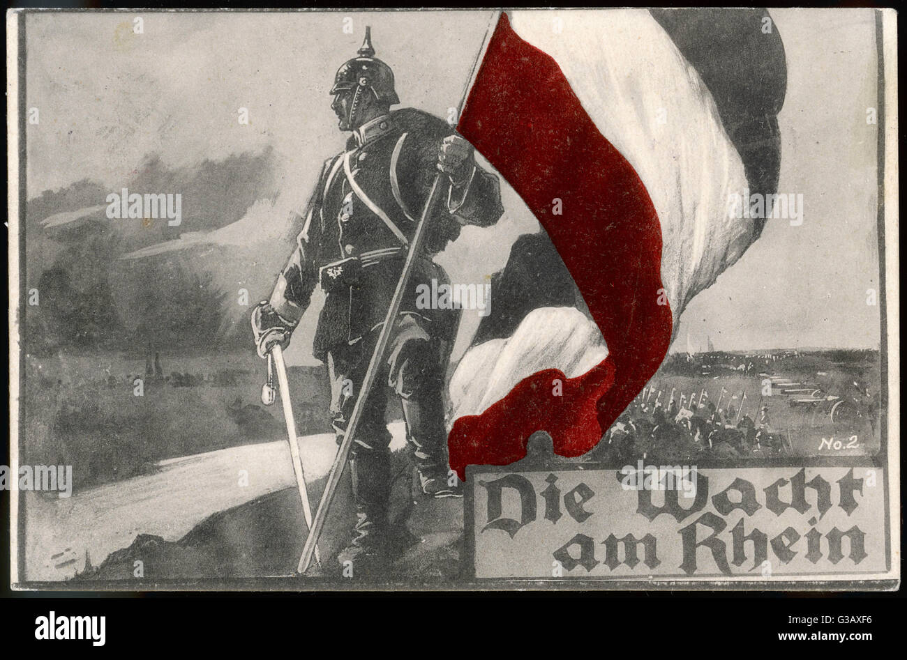ANTI-FRENCH  The watch on the Rhine -  Germany protects her borders  against the belligerent,  warlike, aggressive French     Date: 1914 Stock Photo