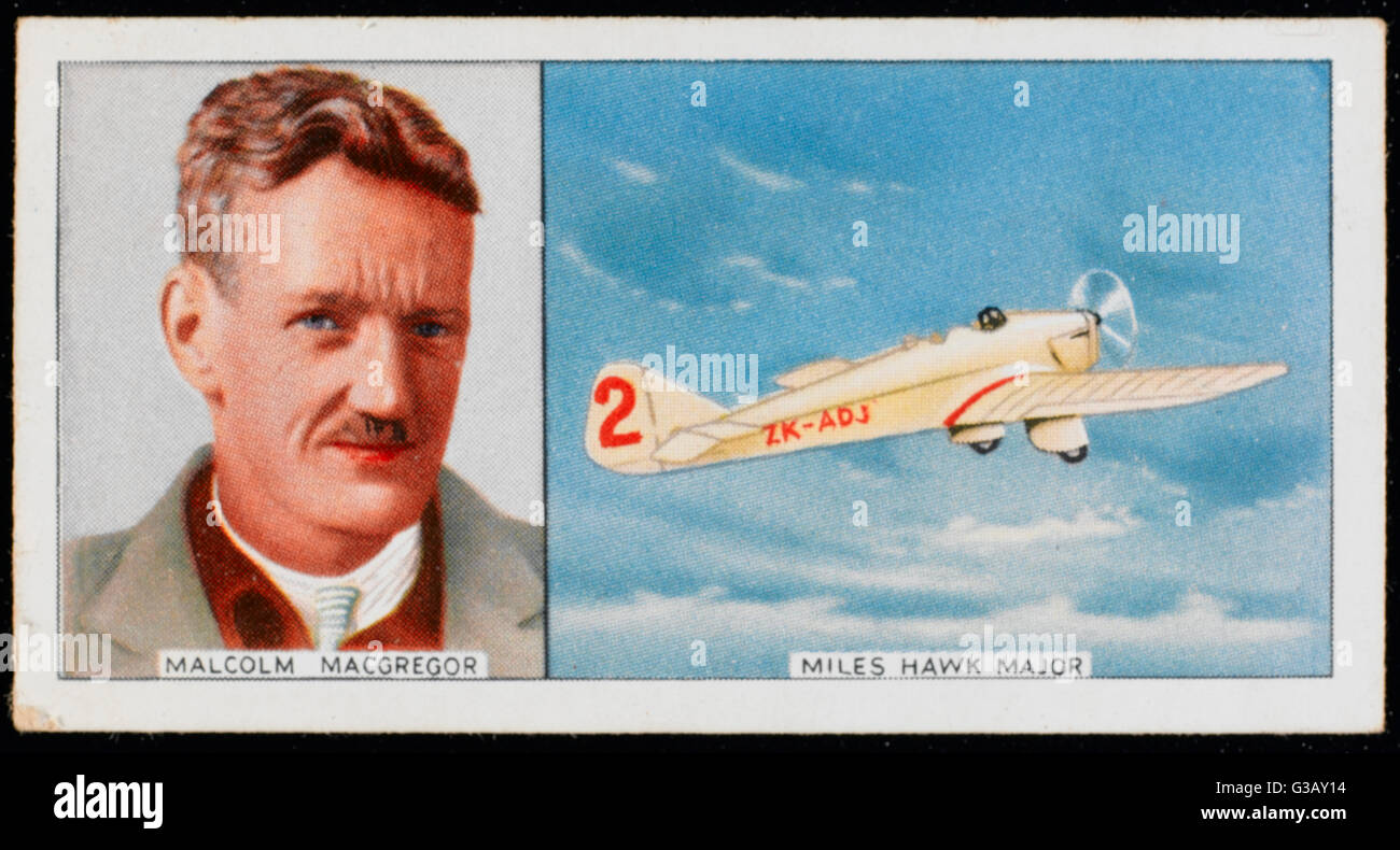 Malcolm MacGregor,  New Zealand aviator, and his Miles Hawk Major Stock Photo