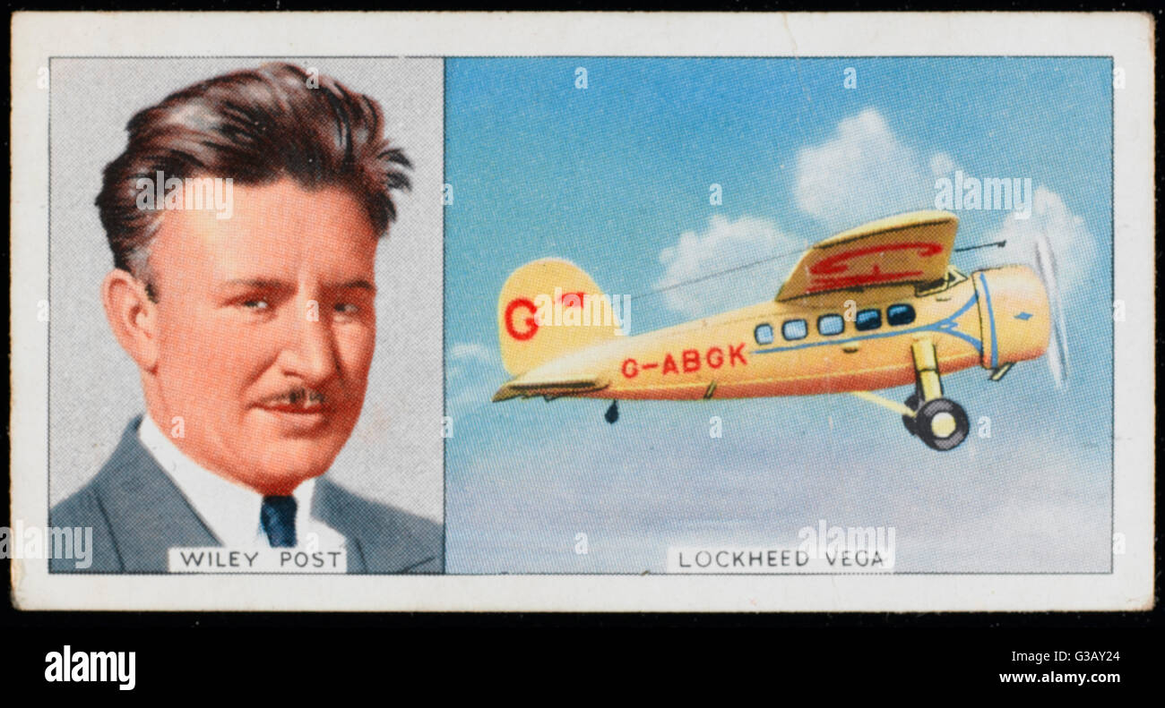 Wiley Post, American aviator,  and his Lockheed Vega:  he made the first solo flight  around the world      Date: 1899 - 1935 Stock Photo