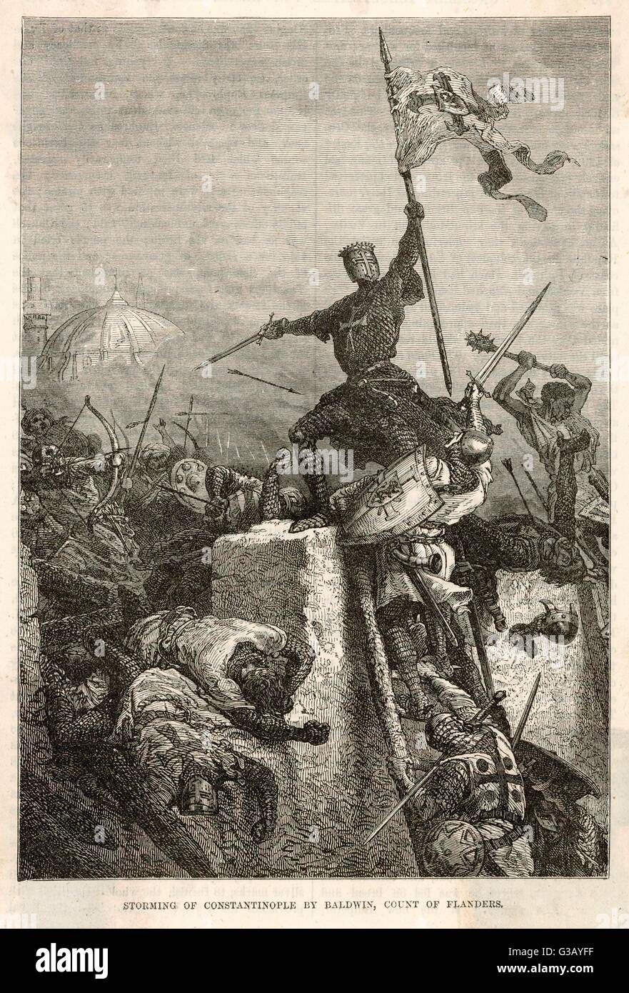 Baudouin, Count of Flanders,  penetrates the defences of  Constantinople in 1203        Date: 1203 Stock Photo