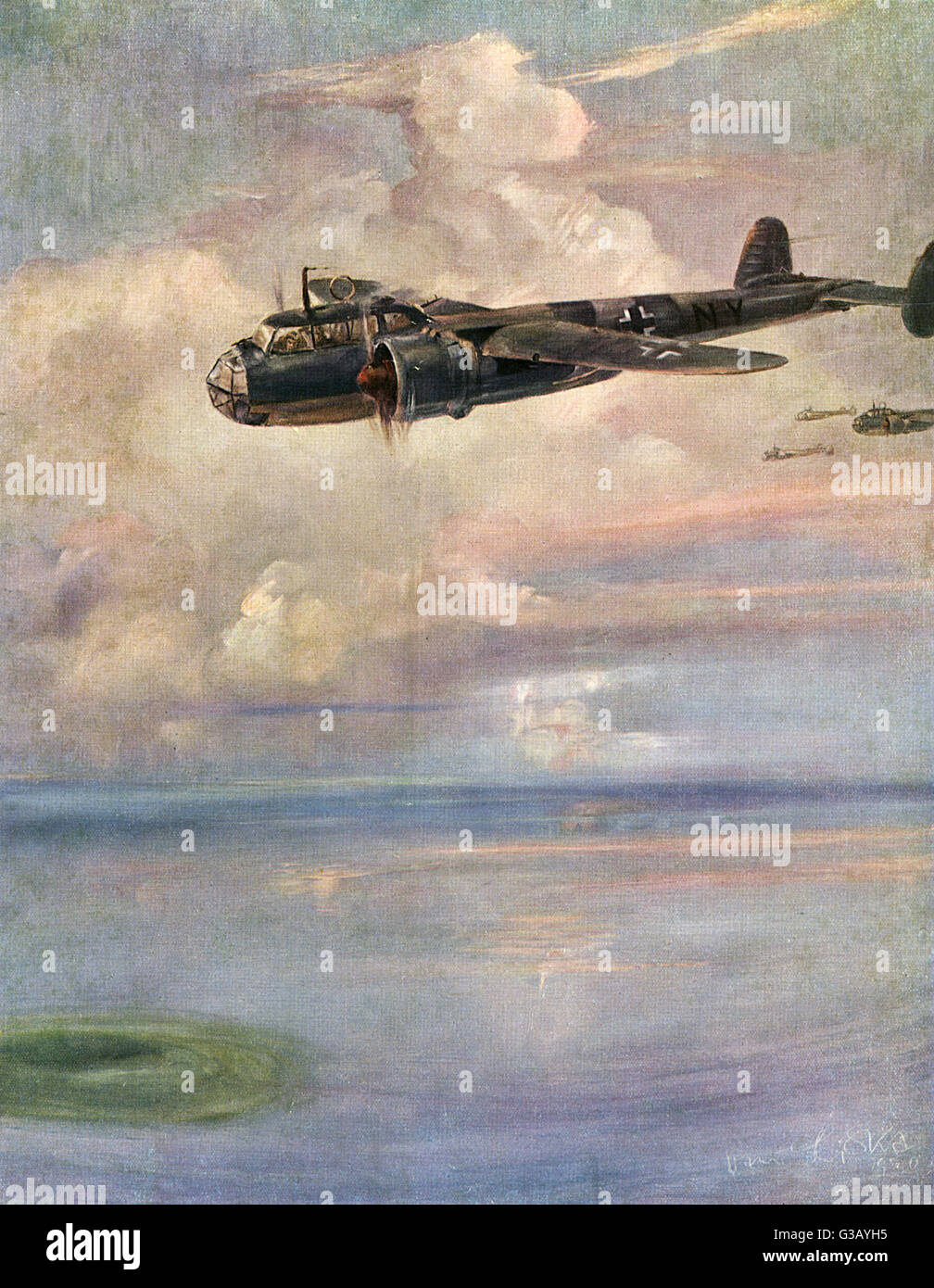 Oil slick sighted by German Dornier Do 17 light bombers Stock Photo