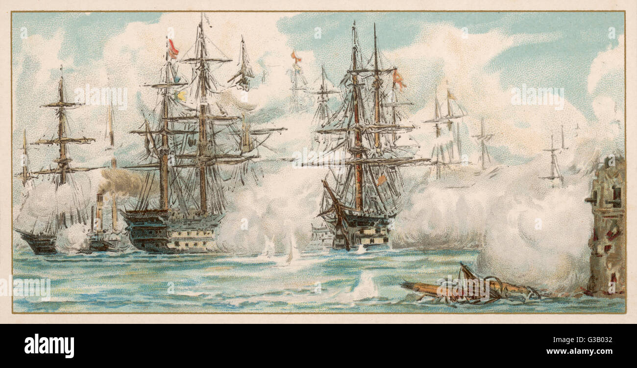 Warships at Sebastopol: a British victory.        Date: 1855 Stock Photo