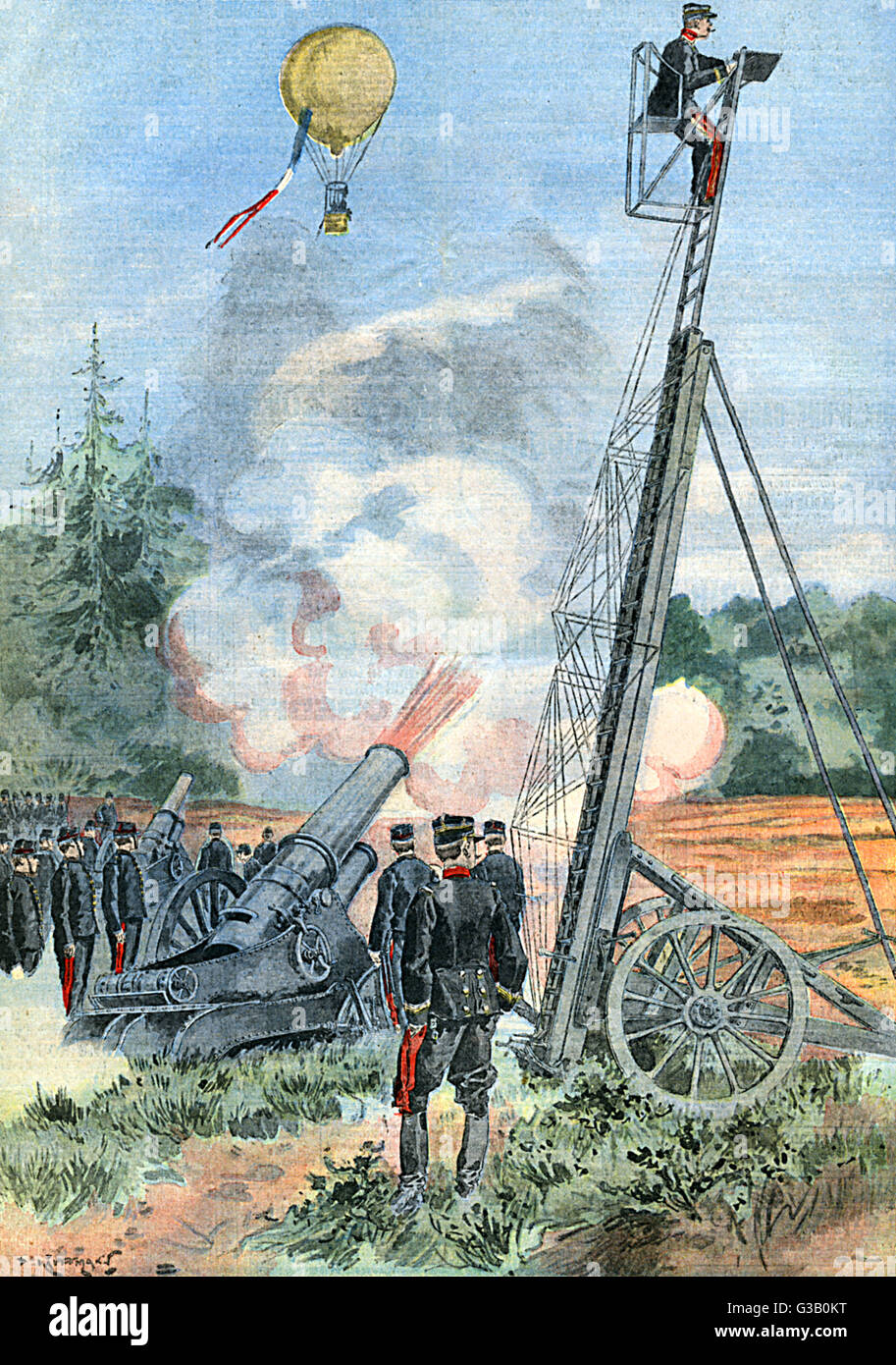 The French army, on the look- out for artillery attacks.         Date: 1906 Stock Photo