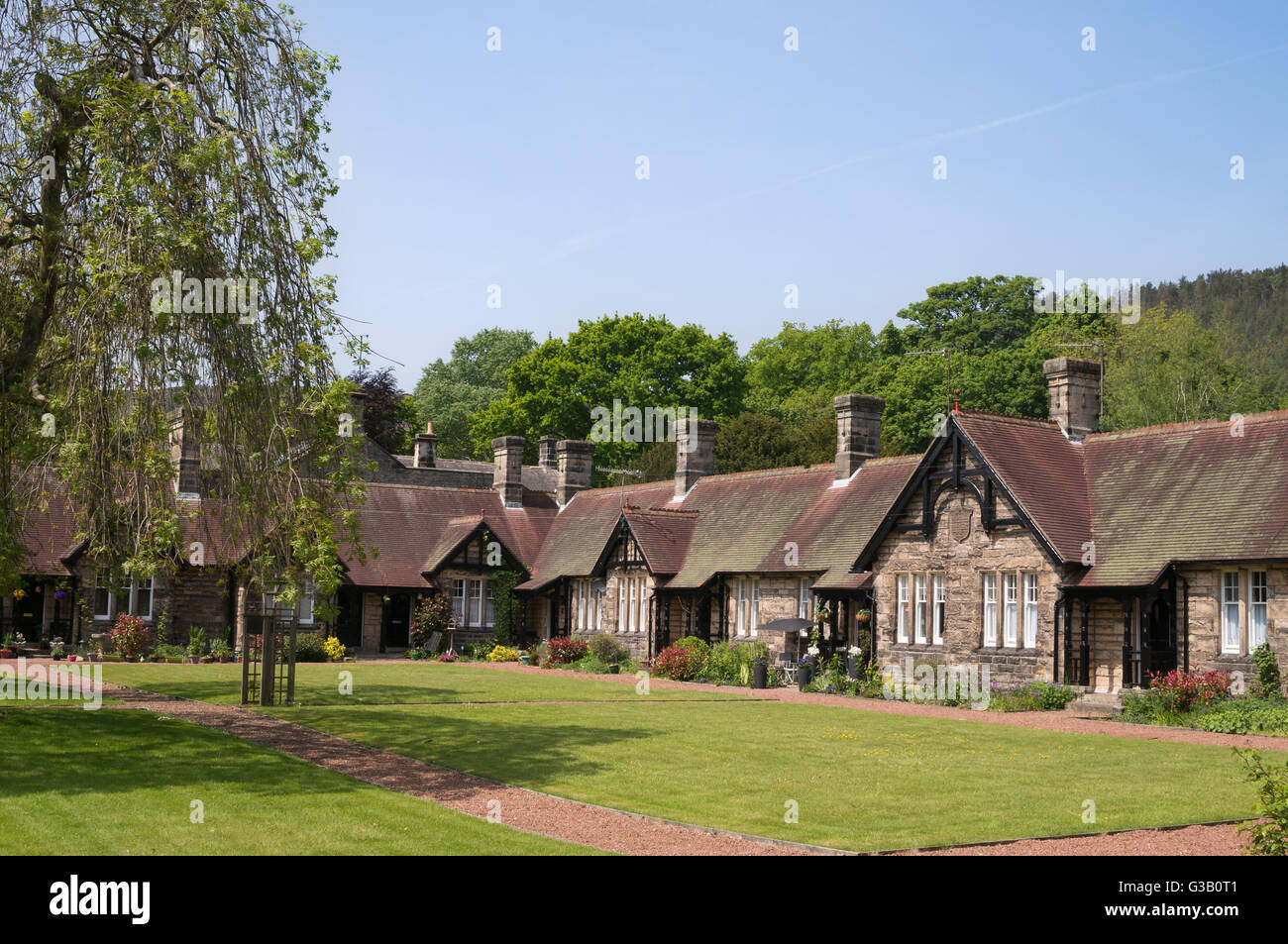 Armstrong cottages, Victorian almshouses, Rothbury, Northumberland, England, UK Stock Photo Alamy