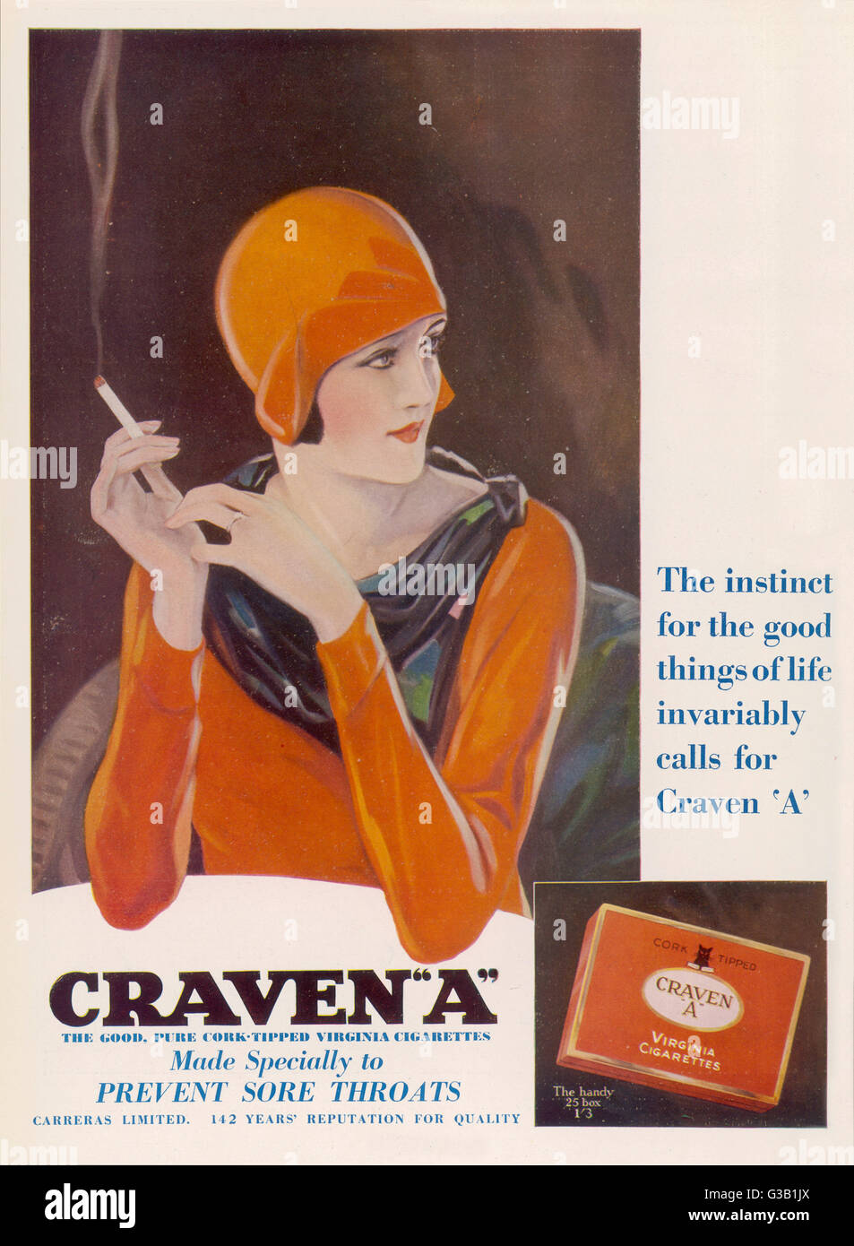 Advert for Craven A cigarettes 1930 Stock Photo