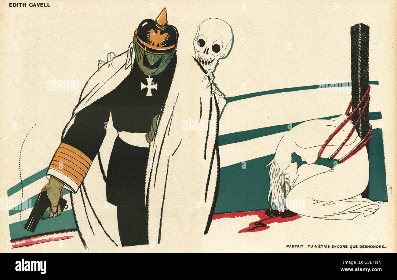 Cartoon, Death of Nurse Cavell, WW1 Stock Photo