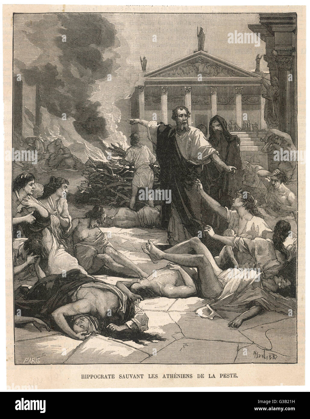 By his sensible precautions,  the Greek physician  Hippocrates saves the people  of Athens from the worst  effects of the plague which  threatens them     Date: 5th century BC Stock Photo