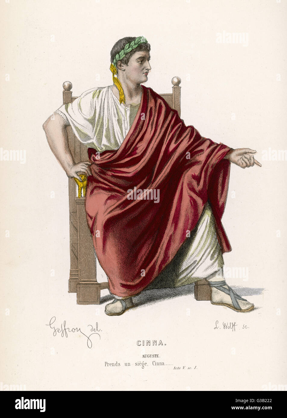A Roman emperor, seated  (Augustus, as a character in  Corneille's tragedy 'Cinna')        Date: circa 1 Stock Photo
