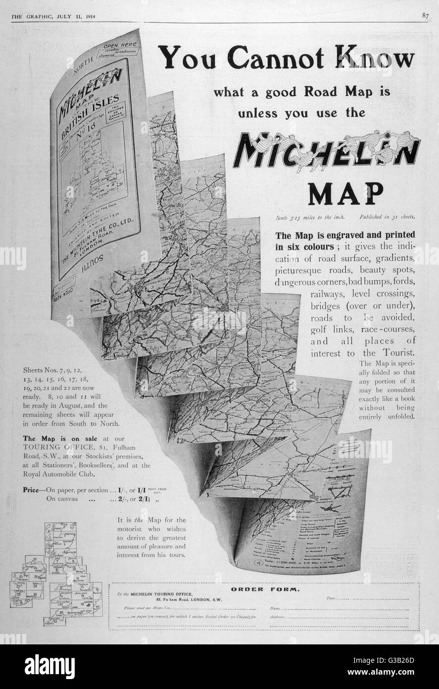 You cannot know what a good  road map is unless you use  the Michelin Map       Date: 1914 Stock Photo