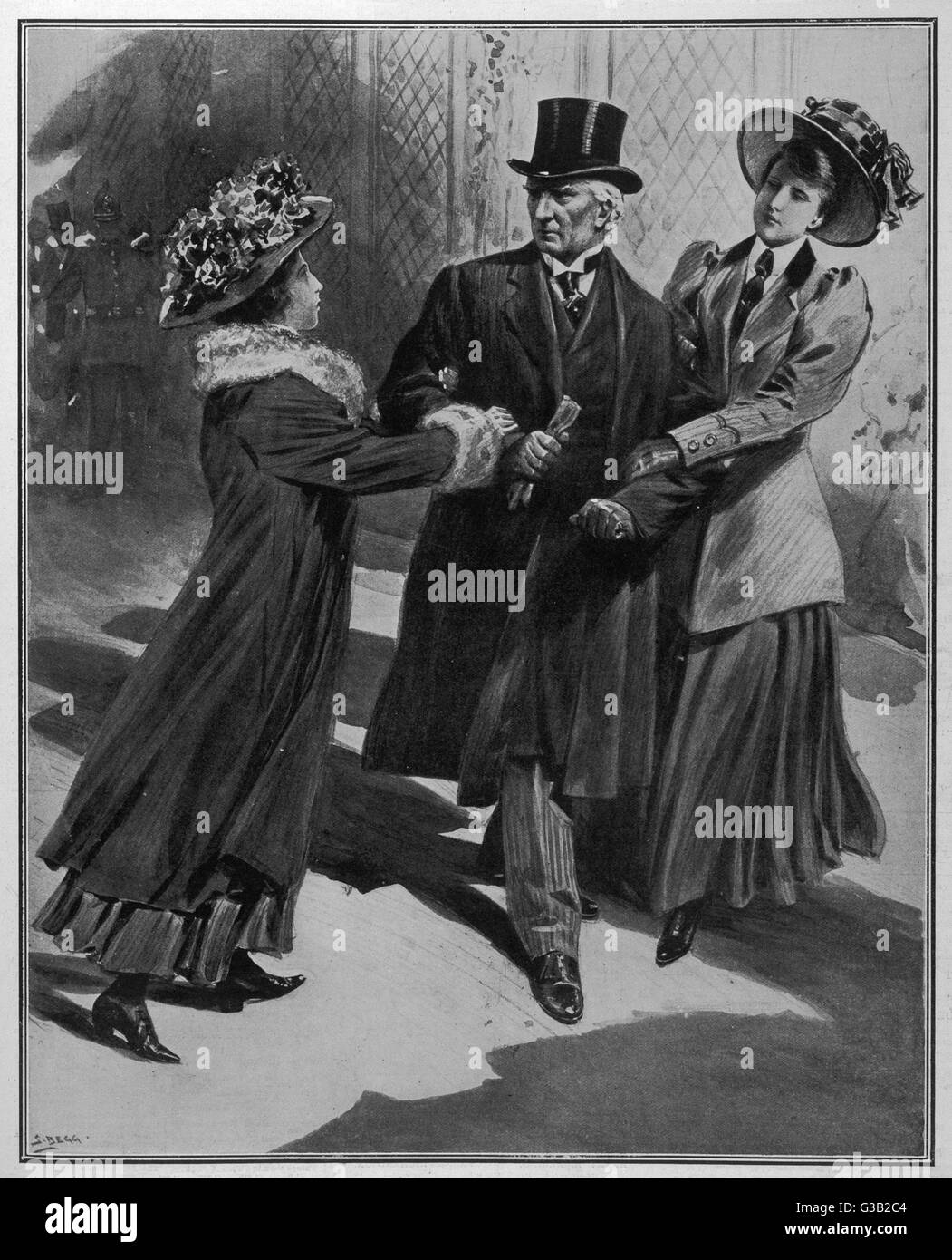 Asquith ambushed by Suffragettes 1908 Stock Photo