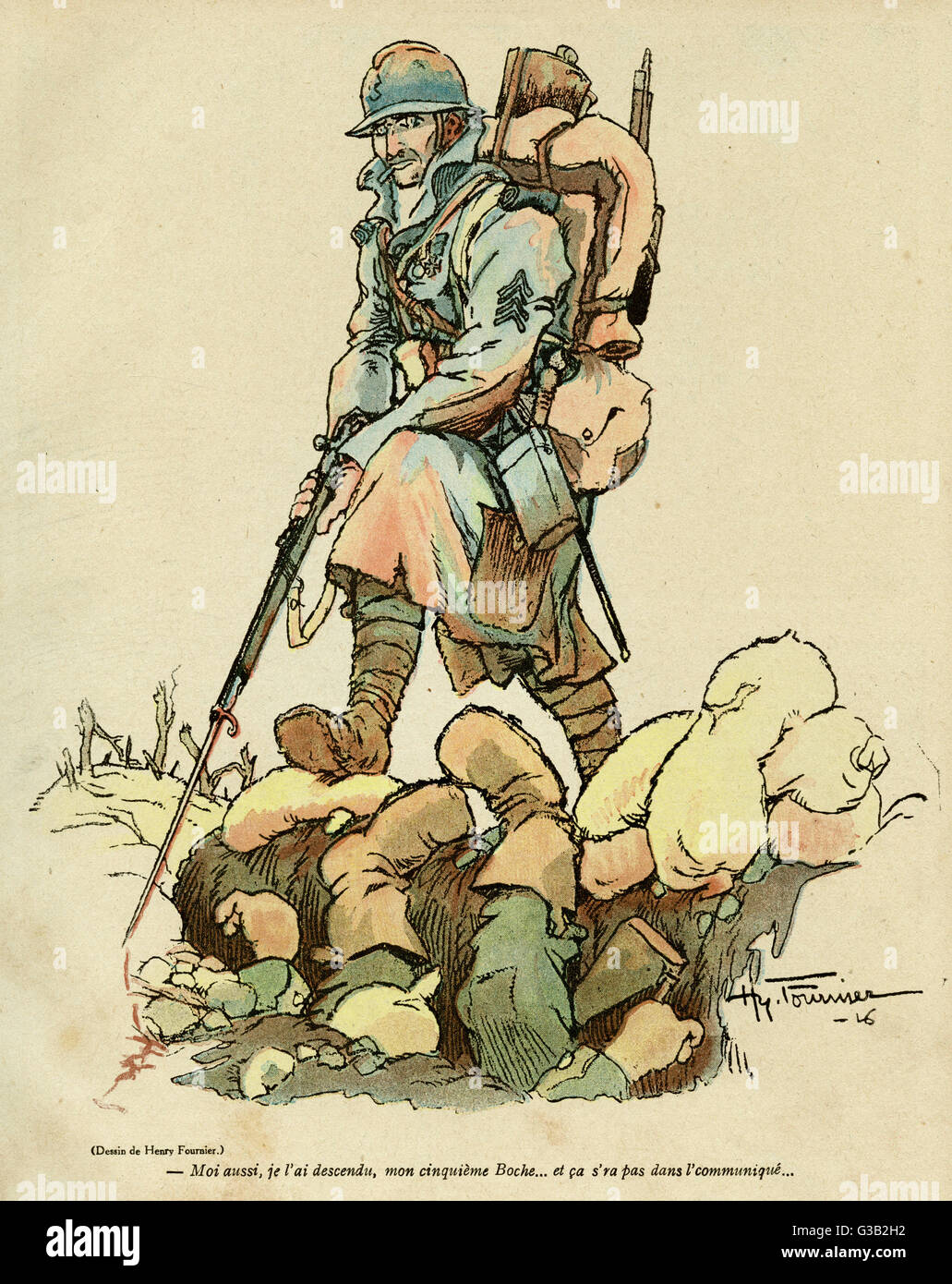 Cartoon, French soldier, WW1 Stock Photo