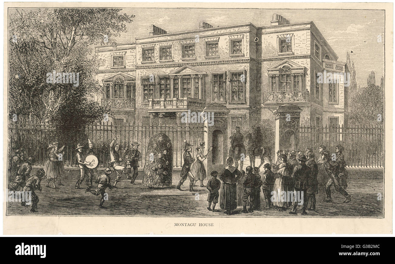 London c1880 old print Montagu's House Mrs Portman Square MARYLEBONE 