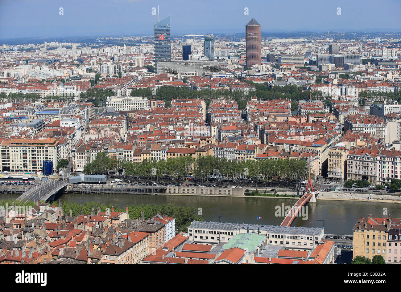General view towards the Olympic Lyonnais stadium from the Basilica of Notre-Dame de Fourviere in Lyon, France. PRESS ASSOCIATION Photo. Picture date: Thursday June 9, 2016. Photo credit should read: Jonathan Brady/PA Wire Stock Photo