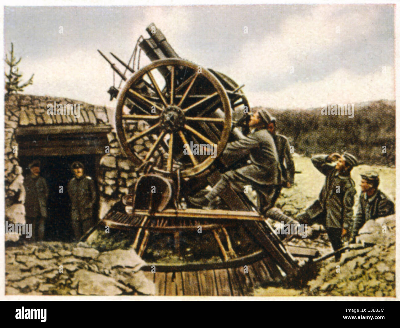 A German anti-aircraft  battery.         Date: 1915 Stock Photo