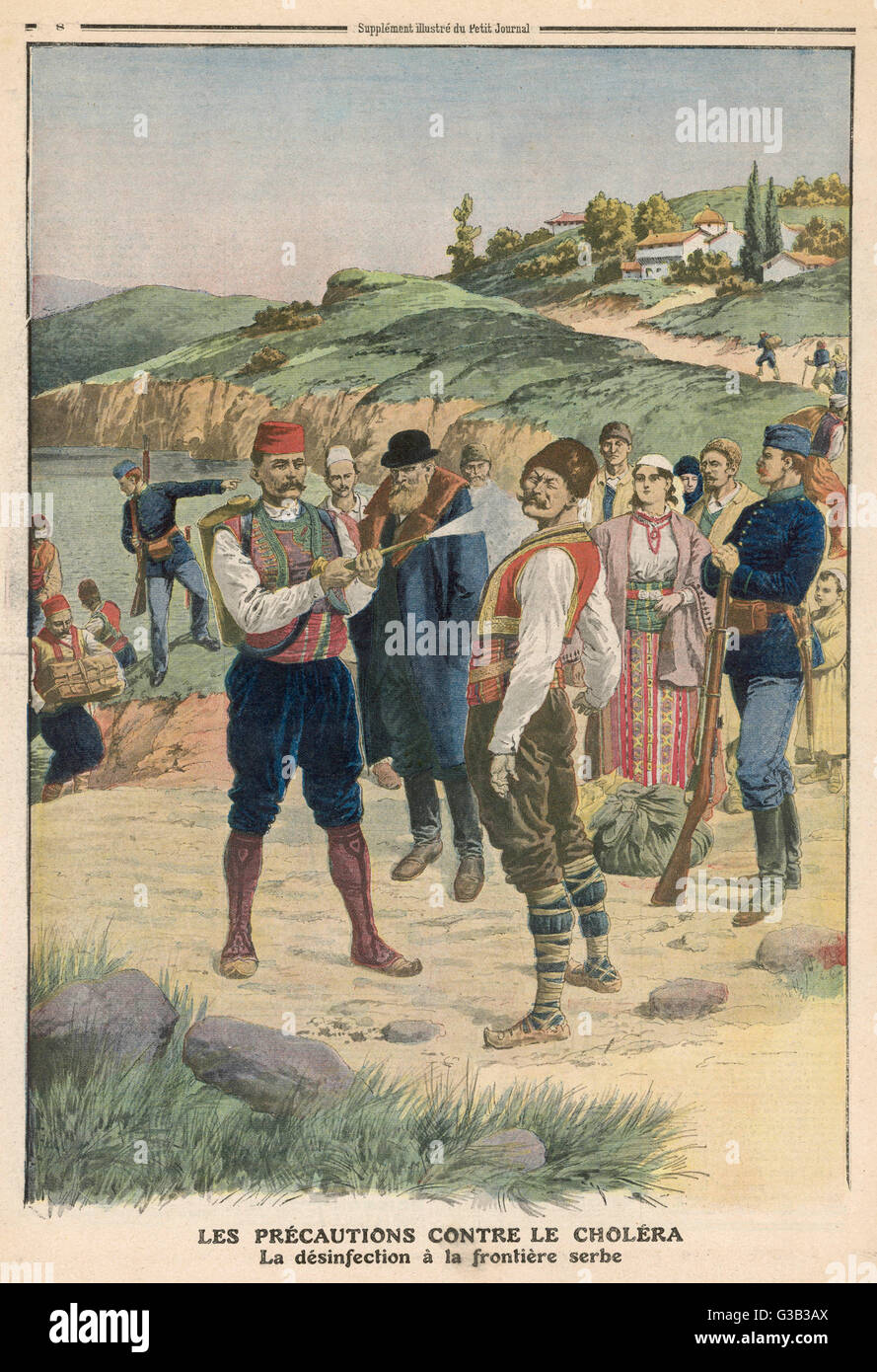 Disinfecting travellers on the  Serbia - Hungary border         Date: 1911 Stock Photo