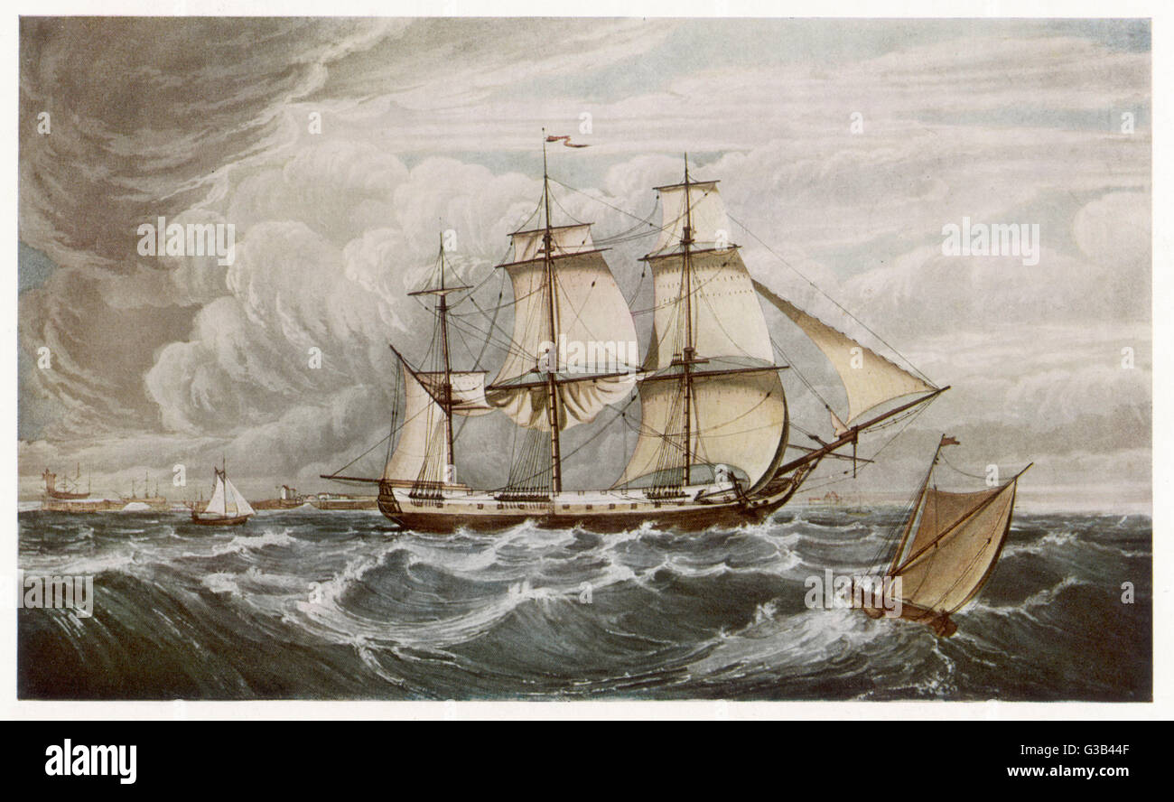 East Indiaman, sank in 1809          Date: 1790 Stock Photo