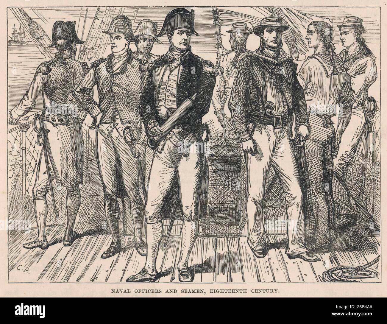 Naval Officers and Seamen of  the 18th century.         Date: 18th century Stock Photo