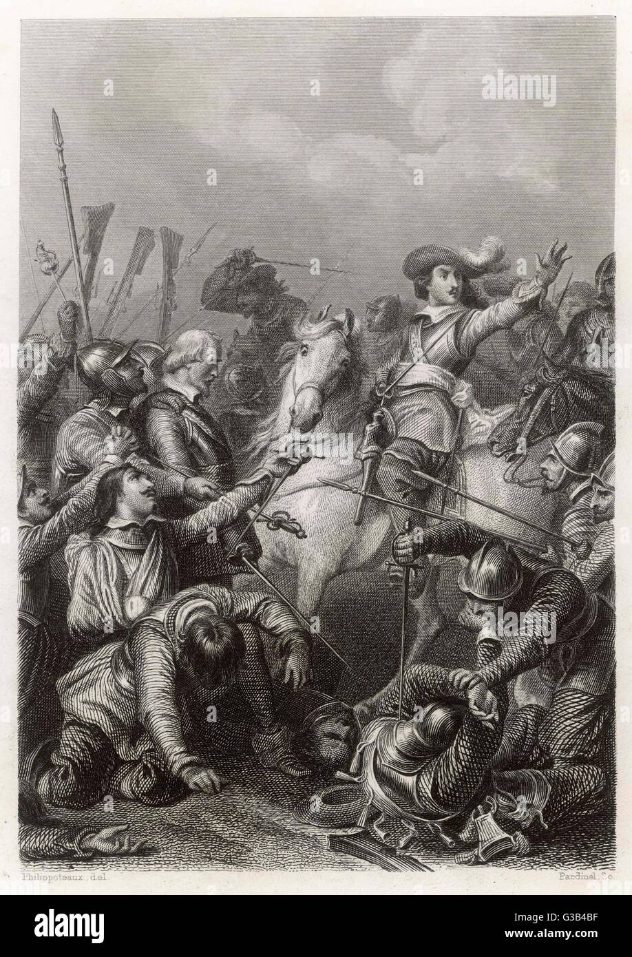 BATTLE OF ROCROI Louis II Conde ('the Great Conde') rallies the French and defeats the Spanish under Don Francisco de Melo Date: 19 May 1643 Stock Photo
