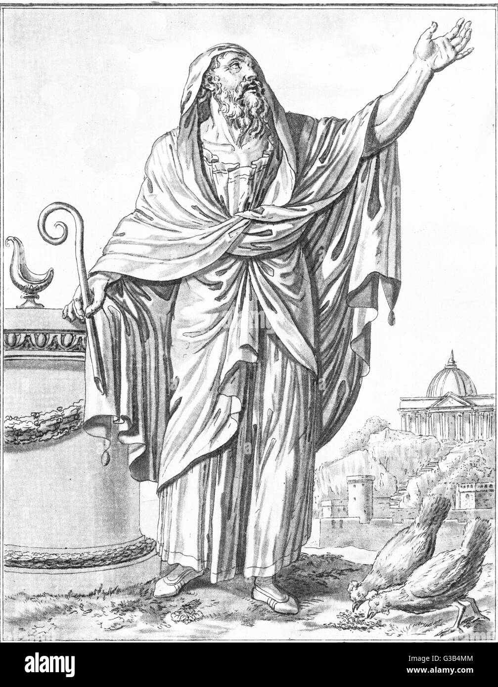 An augur of ancient Rome utters prophecies based on the corn eaten by ...
