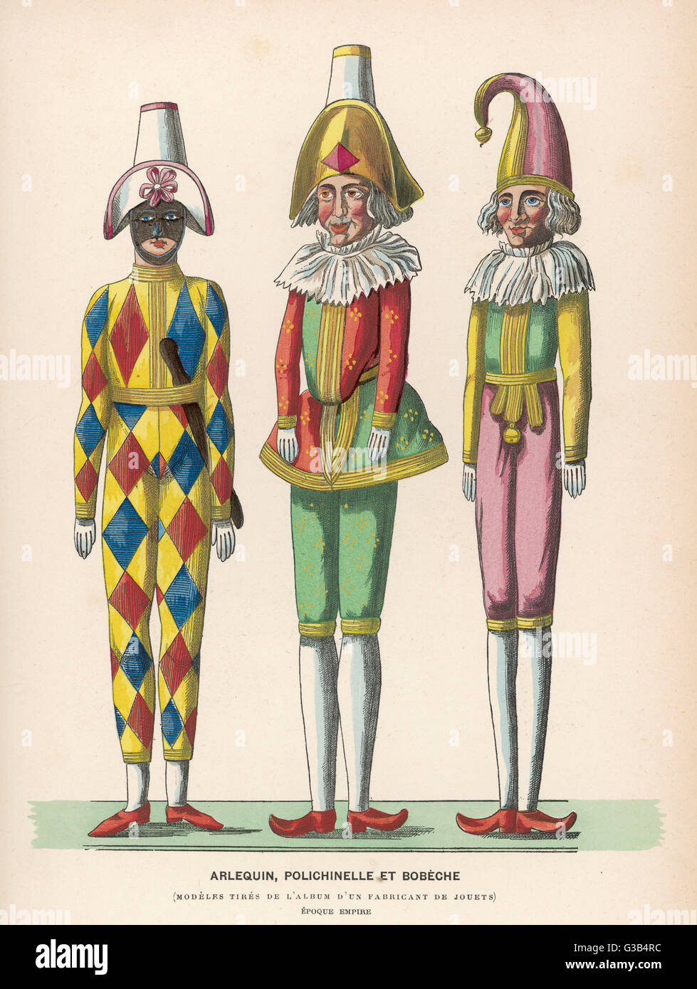 3 Dolls Harlequin circa 1810 Stock Photo