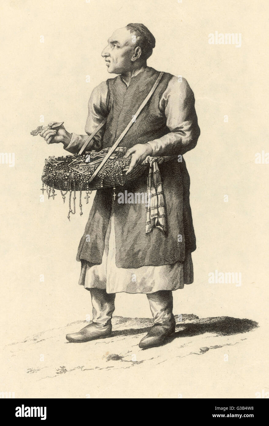 A chaplet pedlar : a chaplet  is one-third of a rosary         Date: circa 1830 Stock Photo