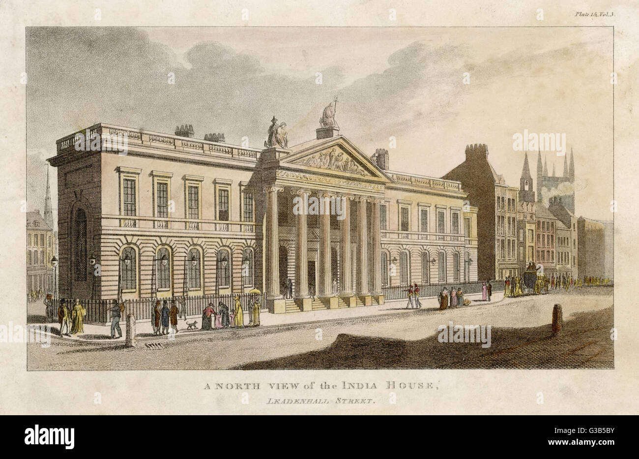 East India House,  Leadenhall Street:  north view       Date: 1810 Stock Photo
