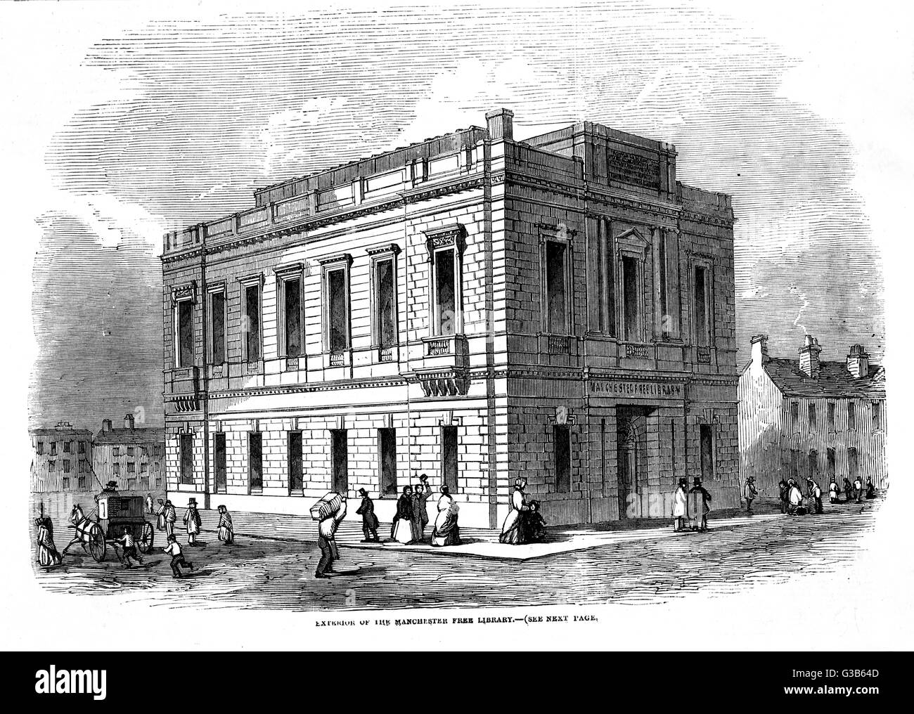 Exterior view of the  Manchester Free Library        Date: 1851 Stock Photo