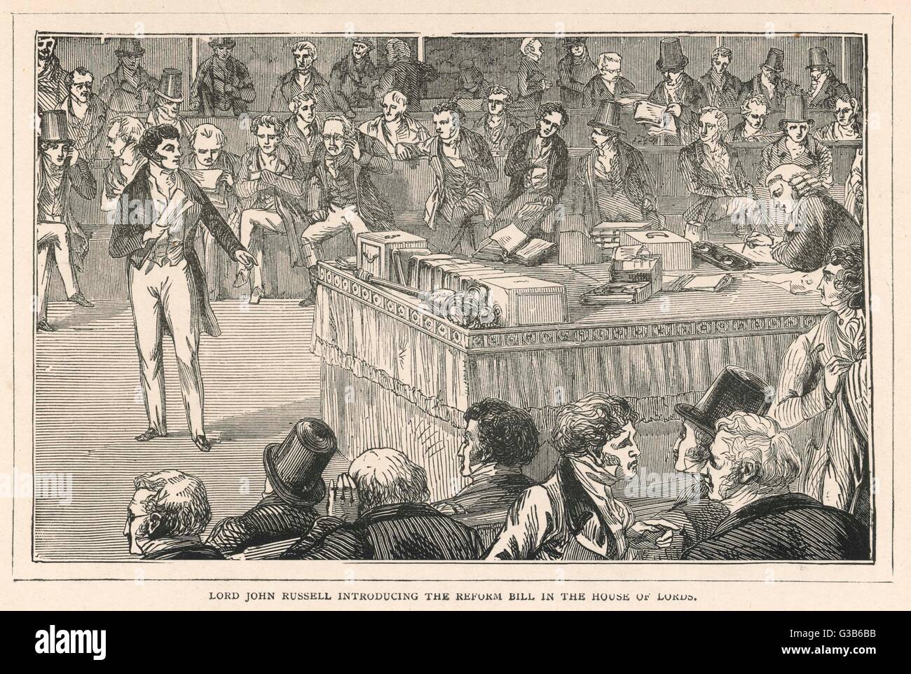 Lord John Russell introducing  the Reform Bill in the House  of Lords        Date: 1832 Stock Photo