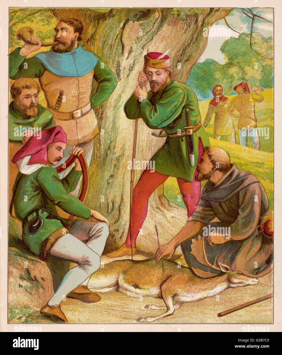 Robin &amp; his Merry Men hunting  in Sherwood forest         Date: circa 1860 Stock Photo