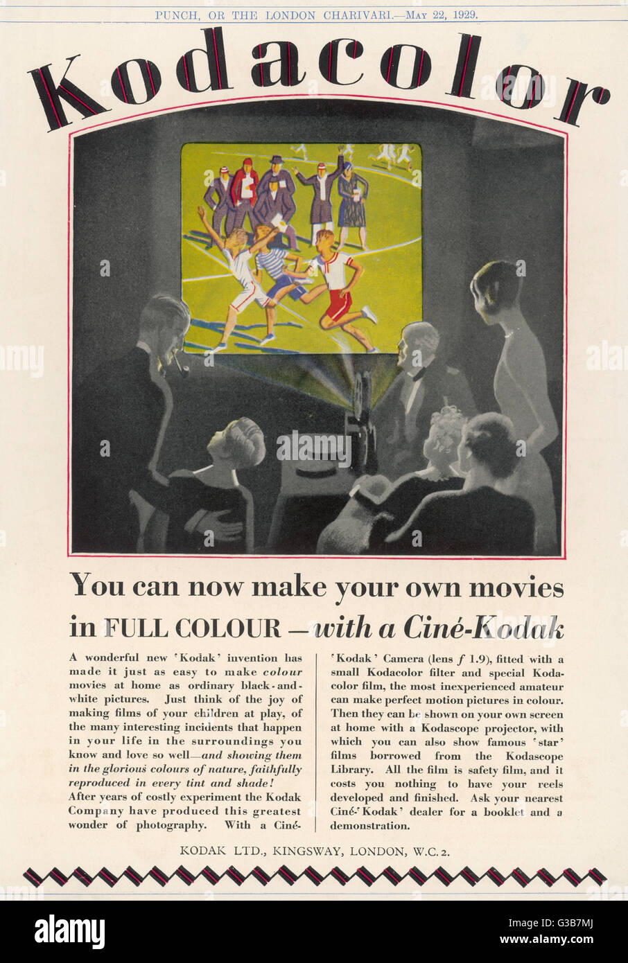 'You can make your own movies  in FULL COLOUR - with a Cine- Kodak'        Date: 1929 Stock Photo