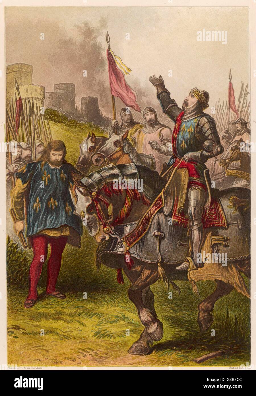 Act IV, Scene I Henry V, victorious after the  battle of Agincourt;  H: &quot;Praised be God, &amp; not our  strength for it!&quot; Stock Photo