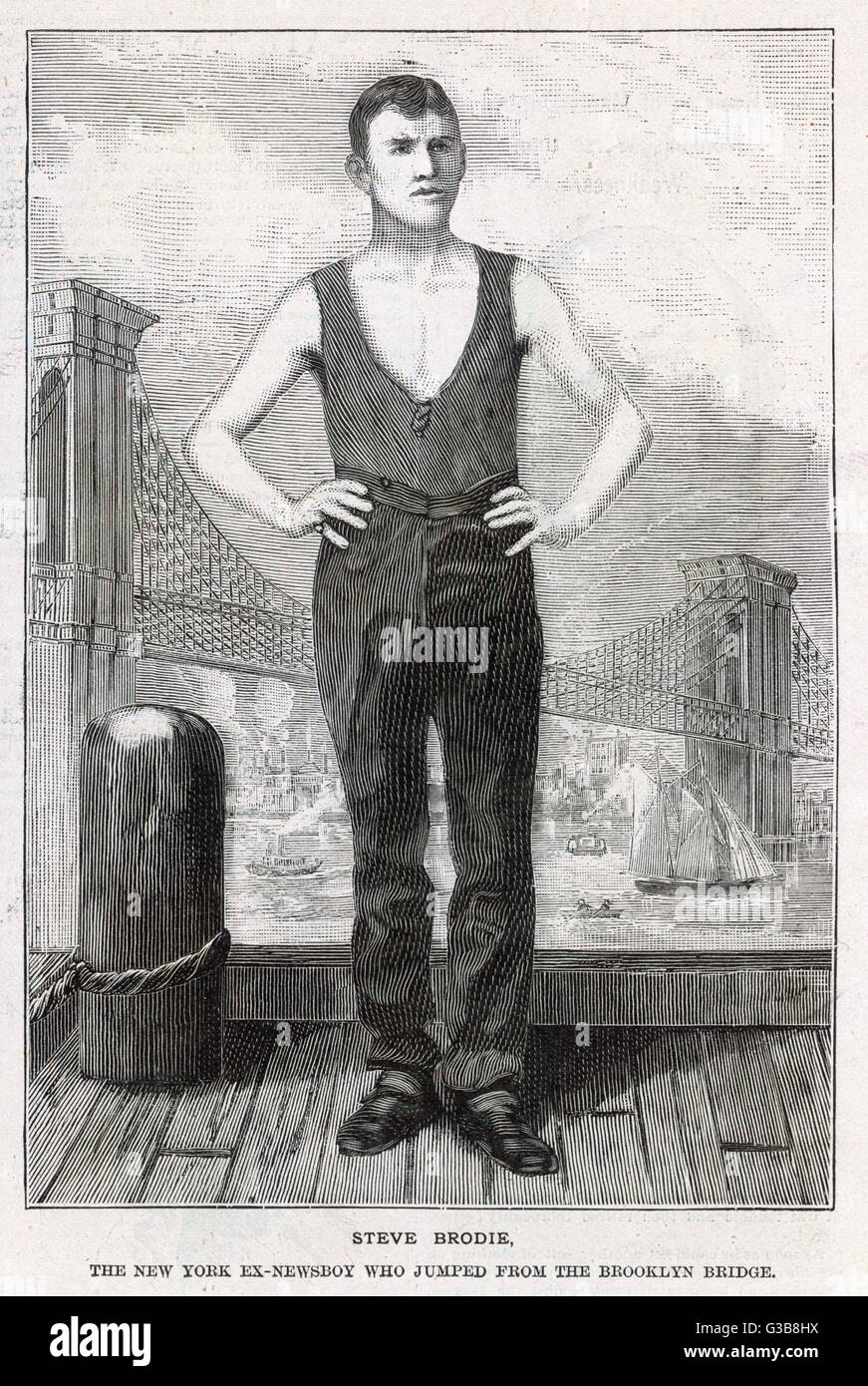 A portrait of Steve Brodie,  who performed the feat of  jumping off the Brooklyn  Bridge       Date: 1886 Stock Photo