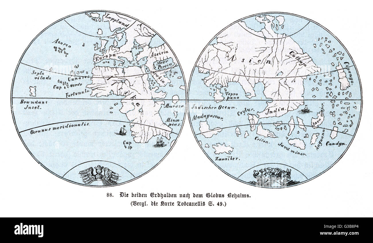 WORLD MAP/BEHAIM 1492 Stock Photo