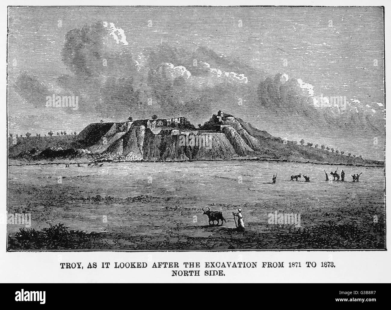 The site at Hissarlik,  excavated by Heinrich  Schliemann and identified as  ancient Troy. Schliemann's  massive slice through the  deposits can be clearly seen.     Date: 1871 - 1873 Stock Photo