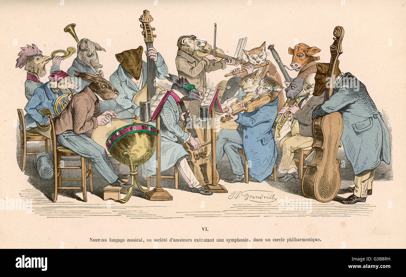 Musicians satirised by being  represented as animals.         Date: 1828 Stock Photo