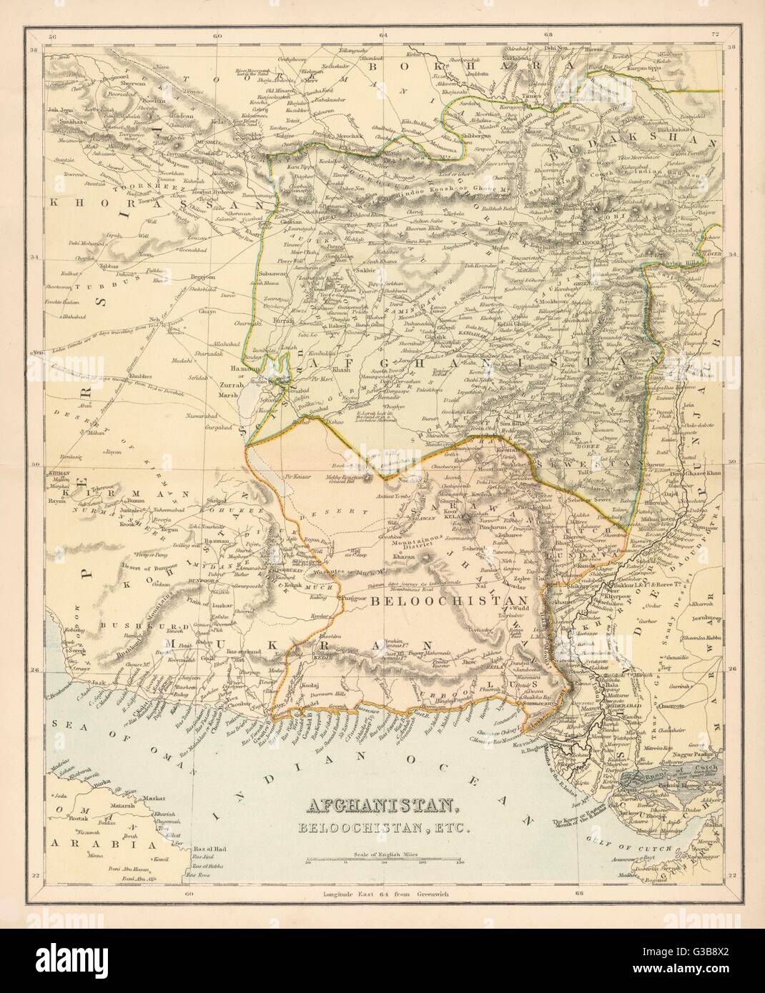 Map of Afghanistan and Beluchistan (note camel routes are measured in ...