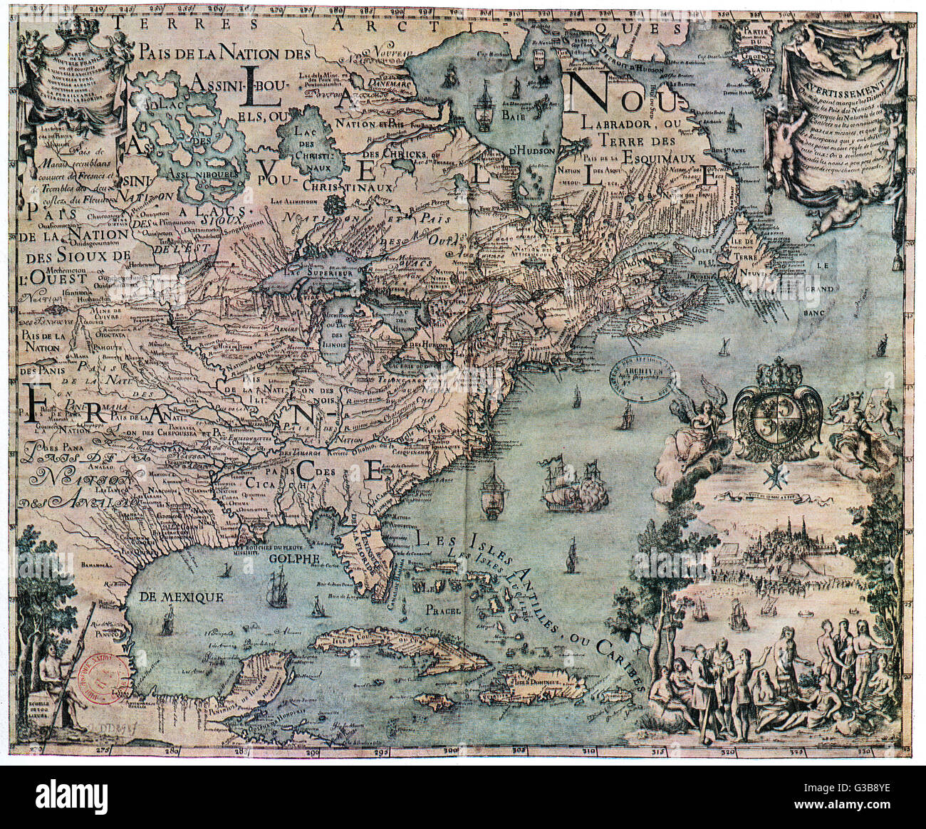 Map of North America         Date: 1702 Stock Photo