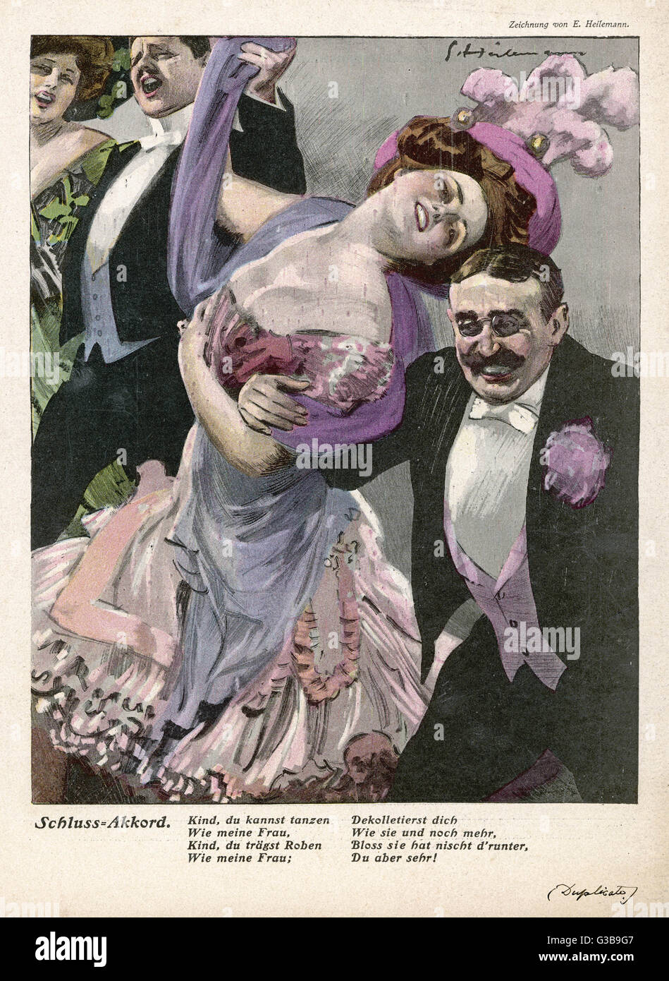 Joyous couples link arms and  celebrate at a carnival party         Date: 1910 Stock Photo
