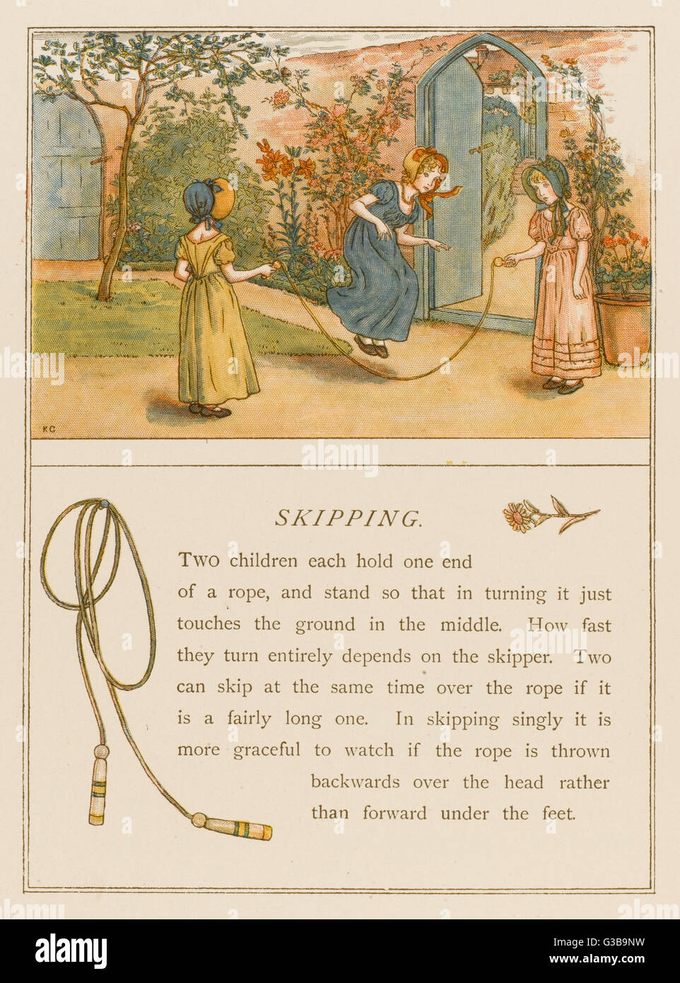GIRLS SKIPPING / 1889 Stock Photo