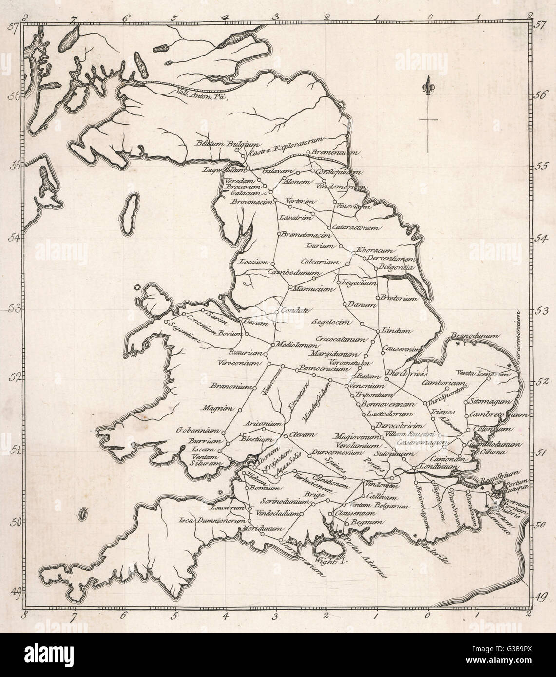 A map depicting the network of Roman settlements in Britain. Date