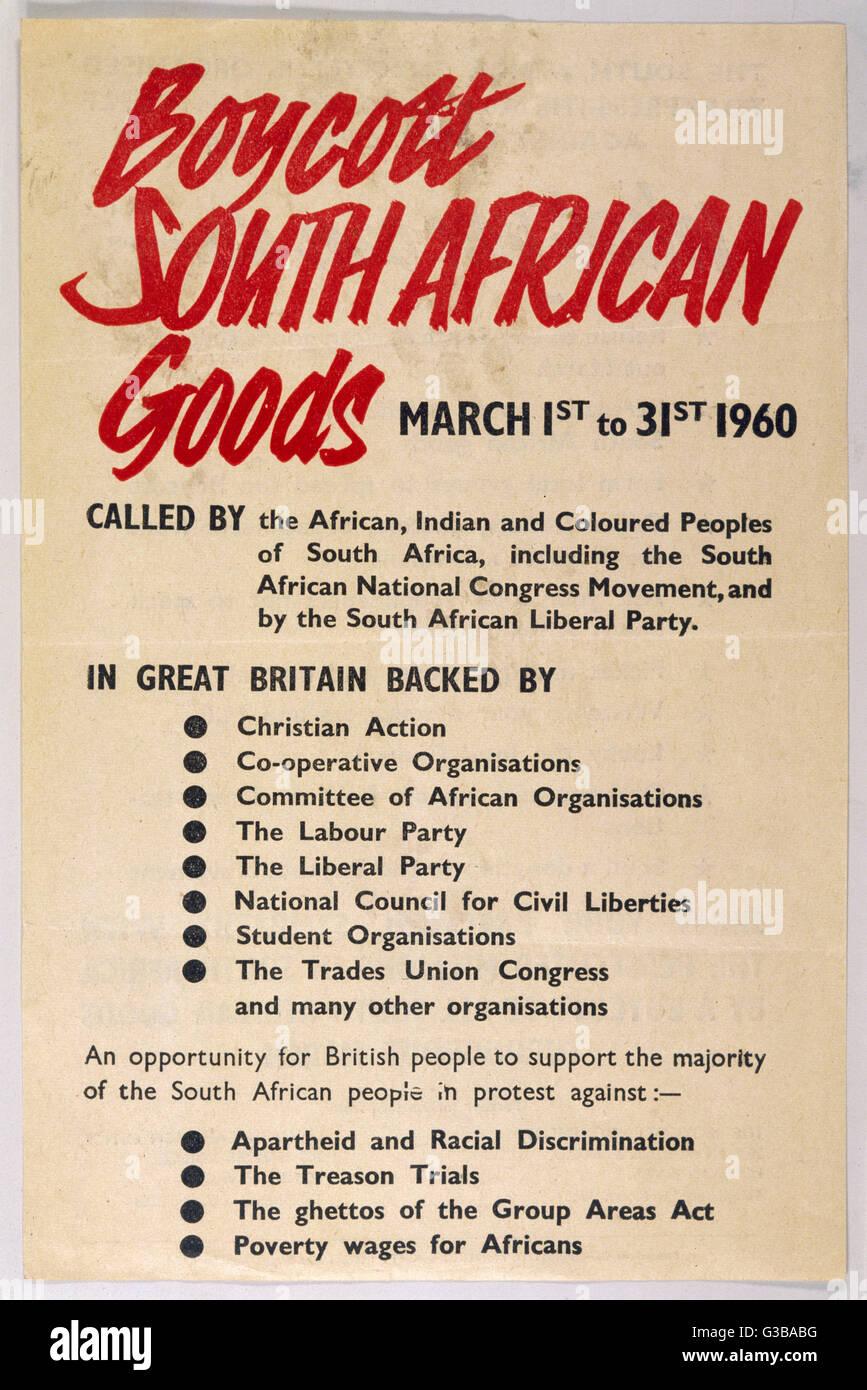 A handbill, published in England, encourages consumers to boycott South
