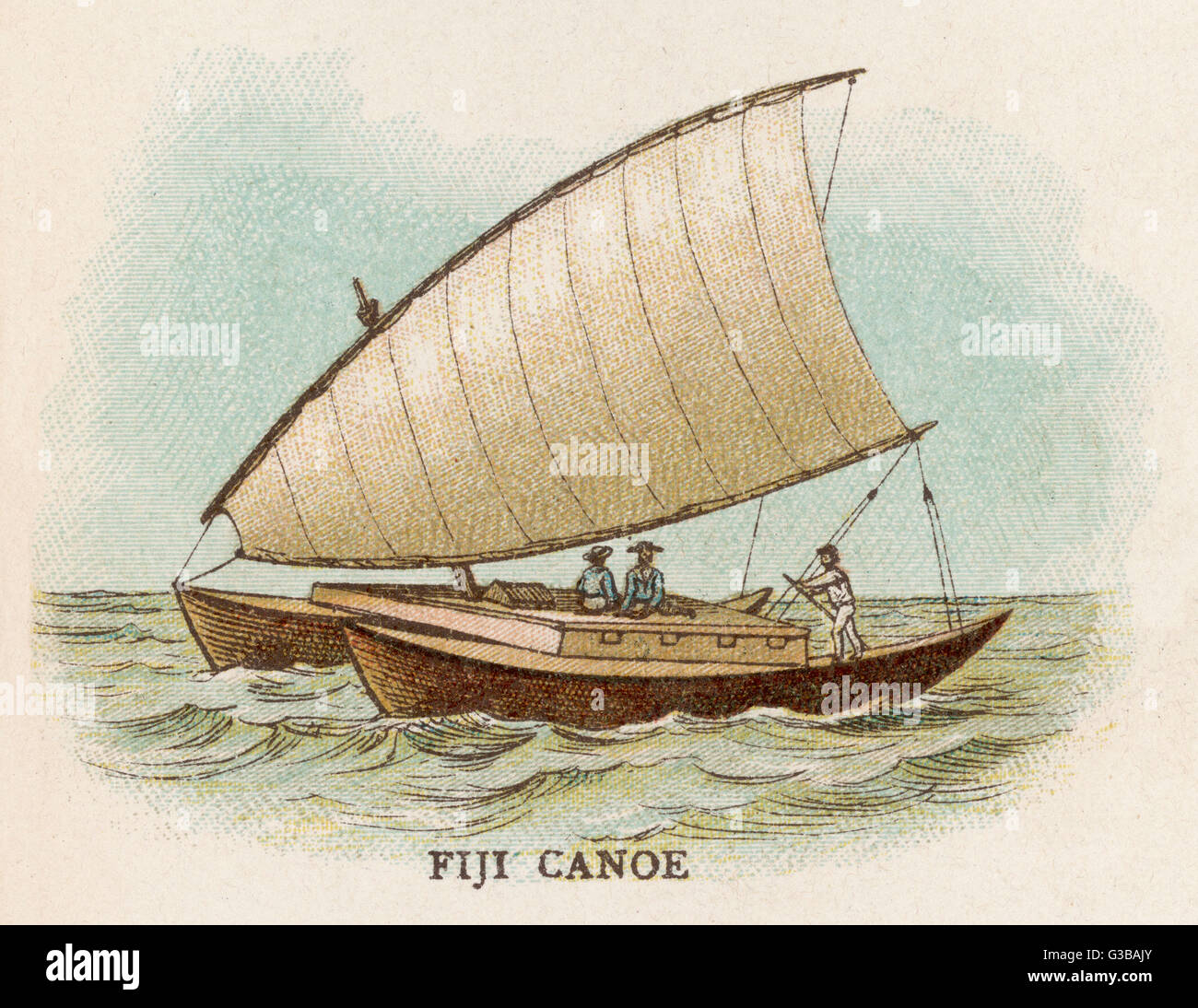 Sailing catamaran canoe used in Fiji. Date circa 1880 Stock Photo Alamy