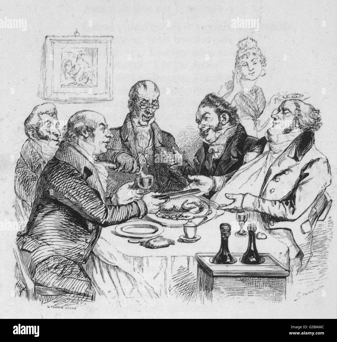 MEN DINE ON CAPONS 1840 Stock Photo