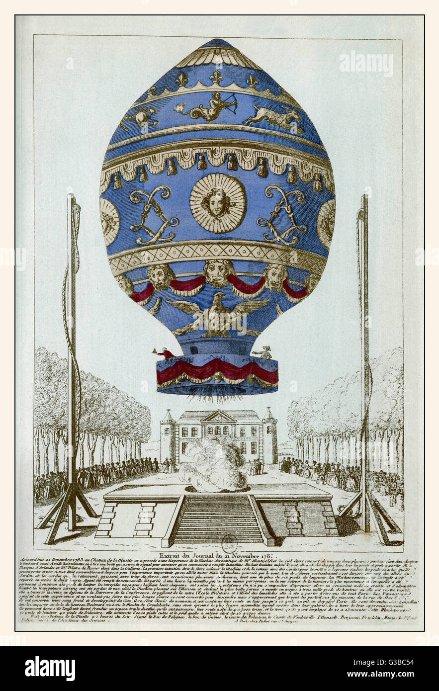 Chereau 1783 art poster First Hydrogen Balloon flight landing in France print J 