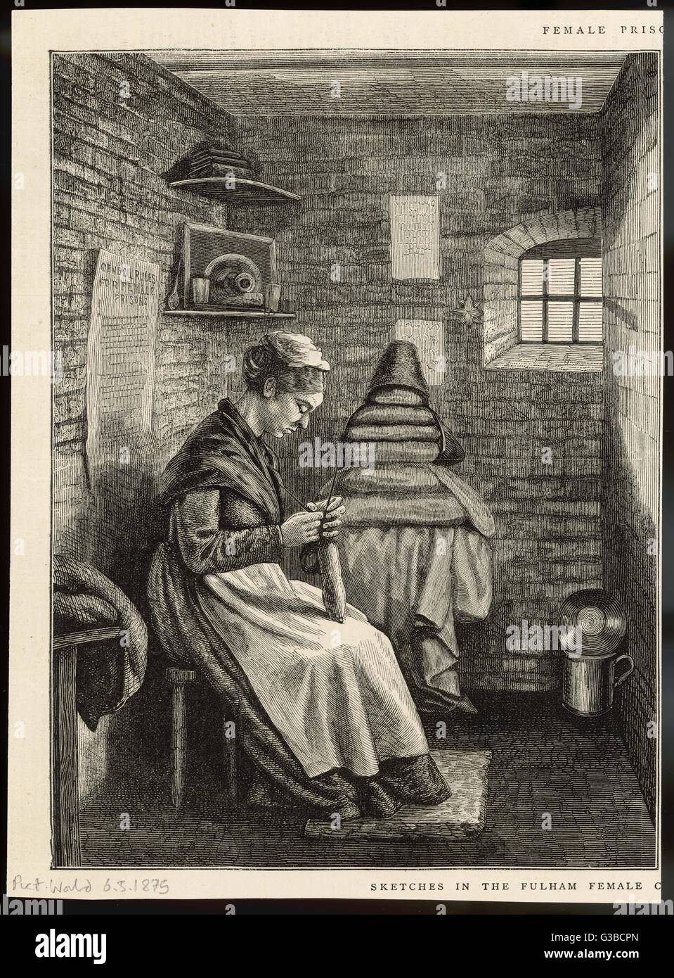 A women working in her cell at this female prison.        Date: 1875 Stock Photo