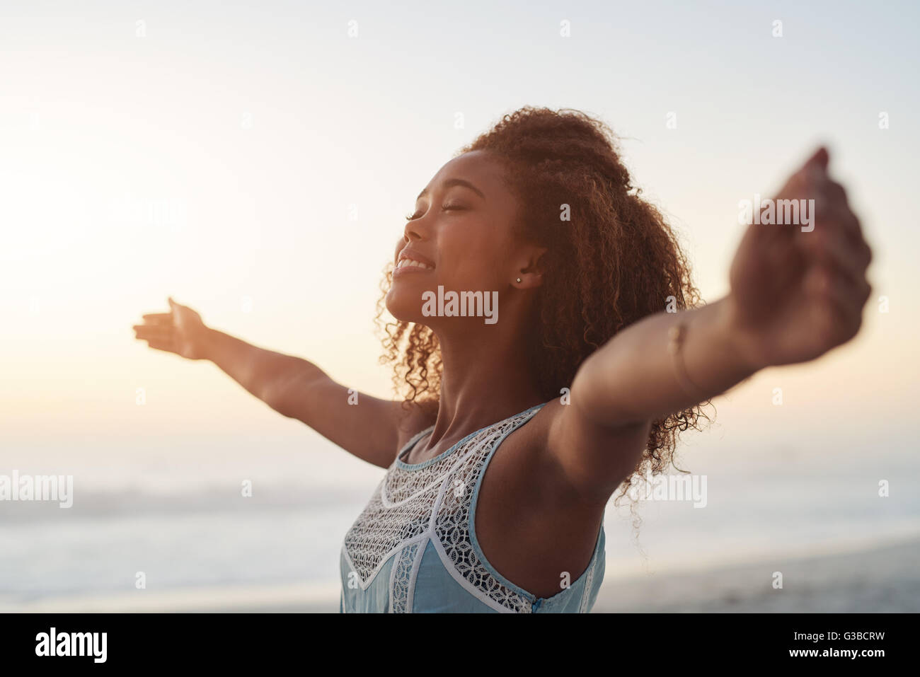 She is at one with mother nature Stock Photo