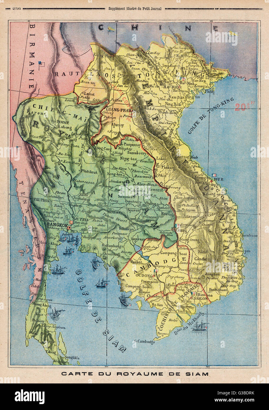 Map showing the Kingdom  of Siam, now Thailand.         Date: 1893 Stock Photo