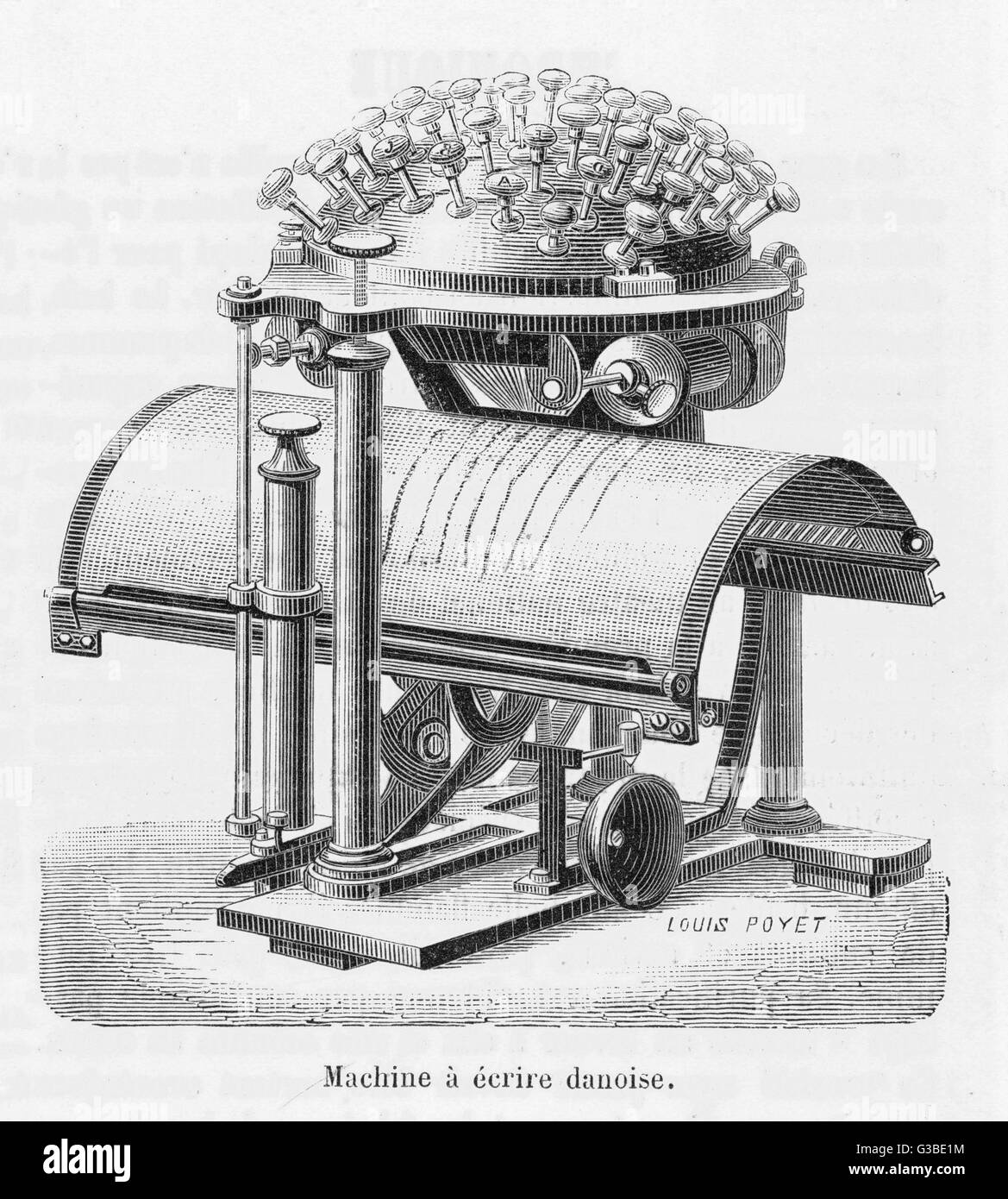 The remarkable typewriter  invented by Rasmus Hans  Malling Johan Hansen (1835 -  1890) in 1865, using a  completely novel 'writing  ball' system.     Date: 1880 Stock Photo